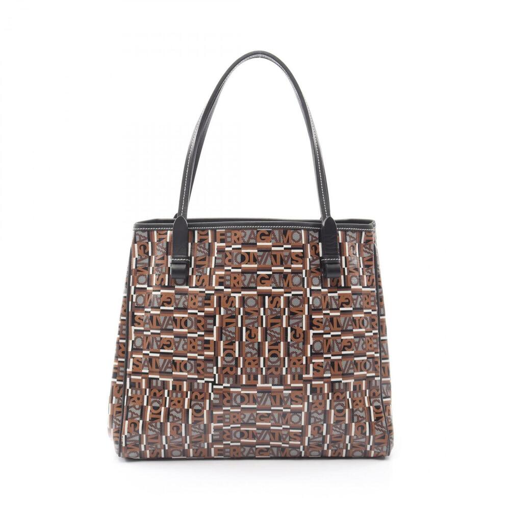 Salvatore Ferragamo Tote Bag Handbag, Coated Canvas Leather, Women's, Black, ...